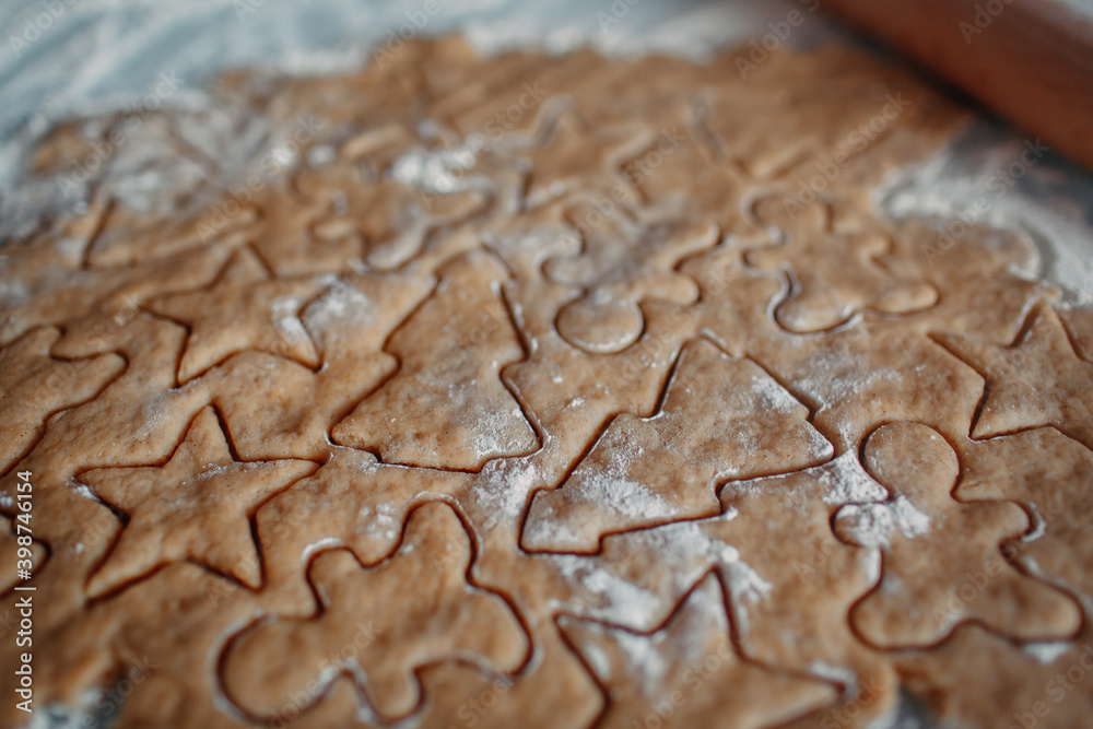 fresh dough for christmas cookies of various shapes from wheat flour fresh dough for christmas cookies of various shapes from wheat flour