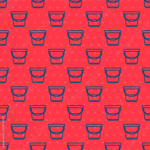 Blue line Bucket icon isolated seamless pattern on red background. Vector Illustration