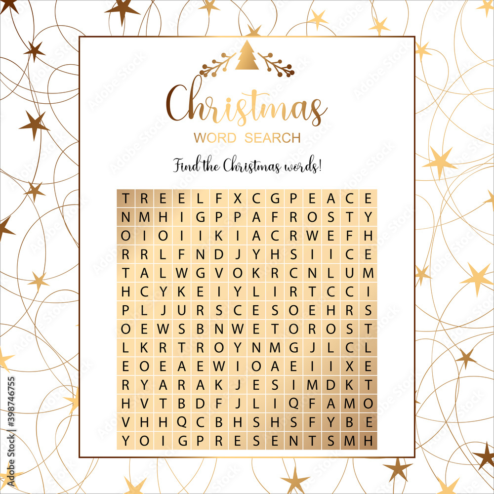 Beautiful shiny Christmas word search puzzle. Vector illustartion ...