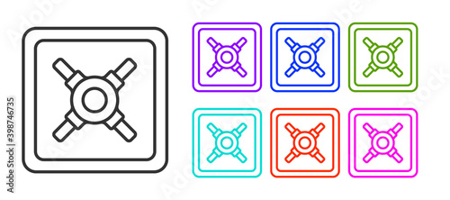 Black line Safe icon isolated on white background. The door safe a bank vault with a combination lock. Reliable Data Protection. Set icons colorful. Vector Illustration