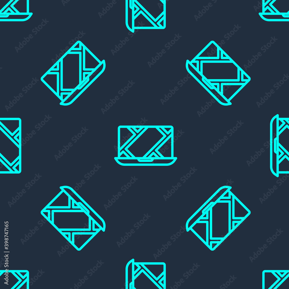 Green line Infographic of city map navigation icon isolated seamless pattern on blue background. Laptop App Interface concept design. Geolocation concept. Vector Illustration Green line Infographic of city map navigation icon isolated seamless pattern on blue background. Laptop App Interface concept design. Geolocation concept. Vector Illustration