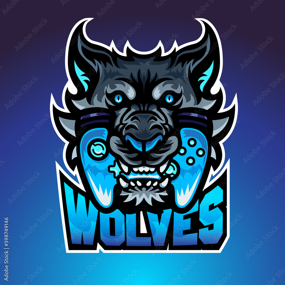  The wolf bite joypad, Mascot logo, Vector illustraion.