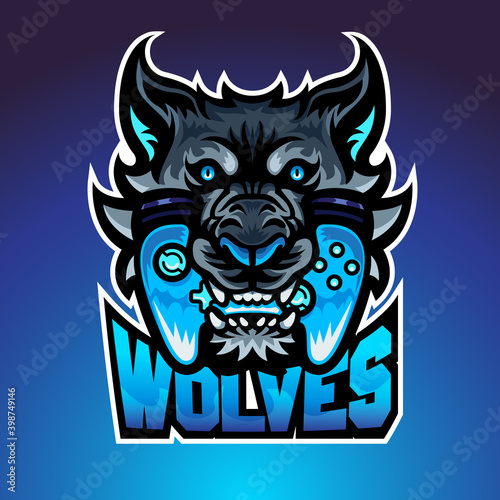  The wolf bite joypad, Mascot logo, Vector illustraion.