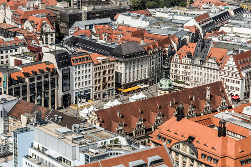 aerial view of Leipzig to famous market square and old town