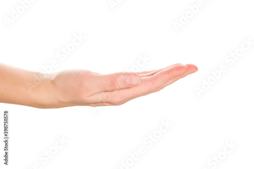 Female hand gesturing giving. © Eskymaks