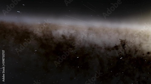 Exploration of galaxies through outer space towards a bright milky-way galaxy. 4K looping animation of flying through bright nebulae, clouds, and star fields. 