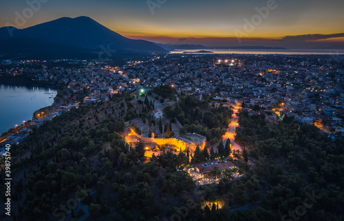 Night panorama of Chalkida , Evia island, Greece photo