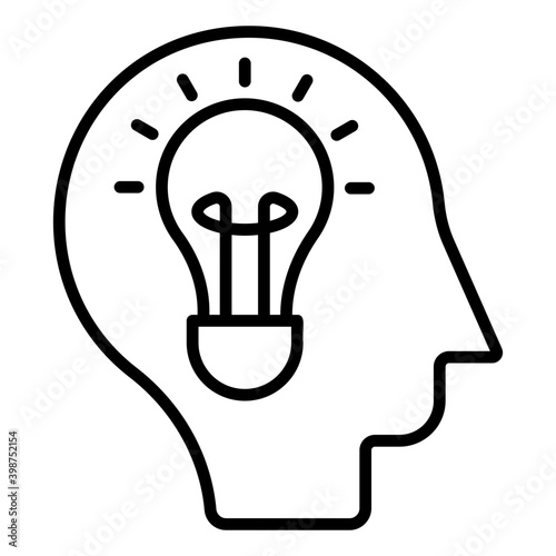 Bulb inside human mind, creative brain icon.