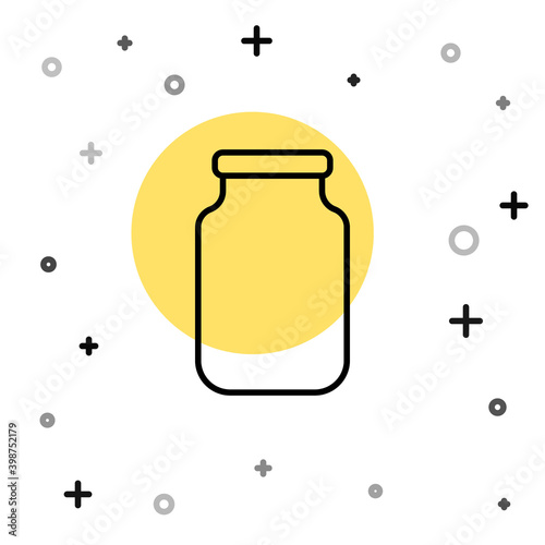 Black line Glass jar with screw-cap icon isolated on white background. Random dynamic shapes. Vector.