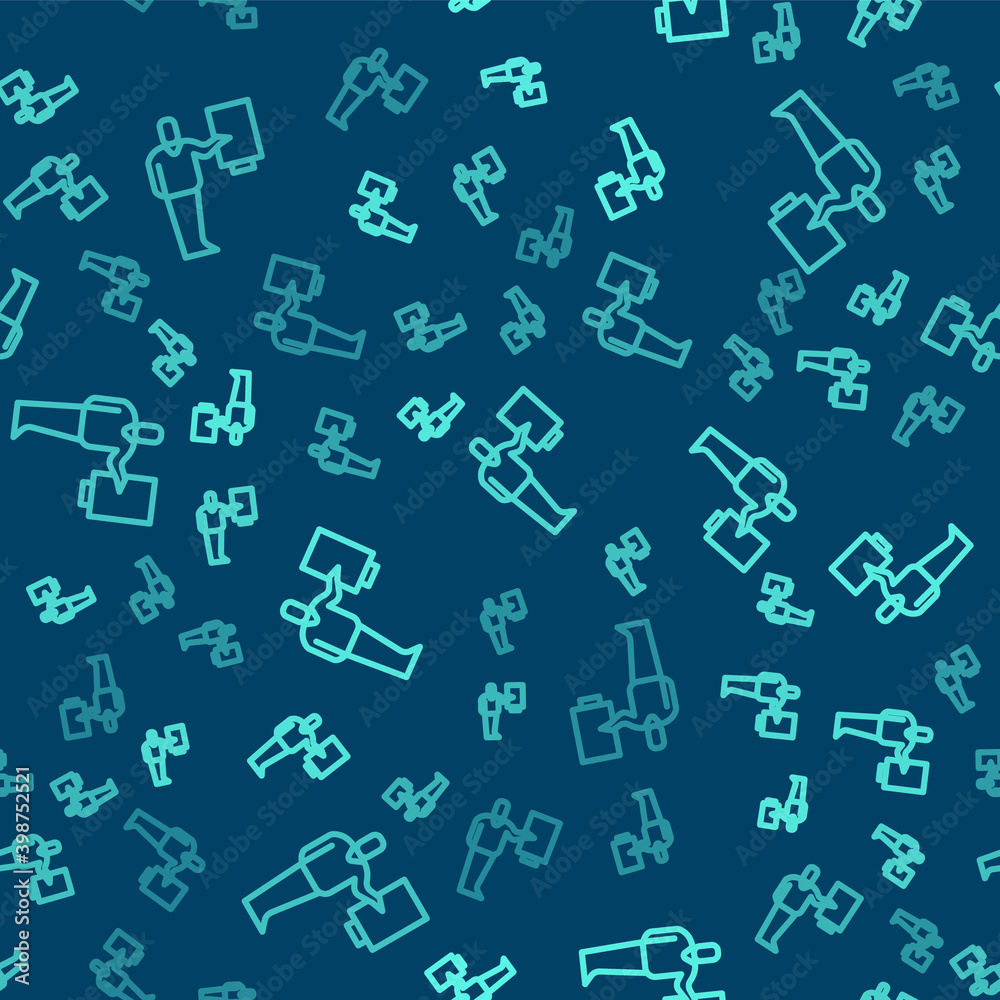 Green line Museum guide icon isolated seamless pattern on blue background. Vector. Green line Museum guide icon isolated seamless pattern on blue background. Vector.