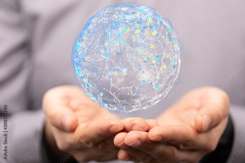 Businessman using data network with his fingers. Businessman using data network with his fingers.