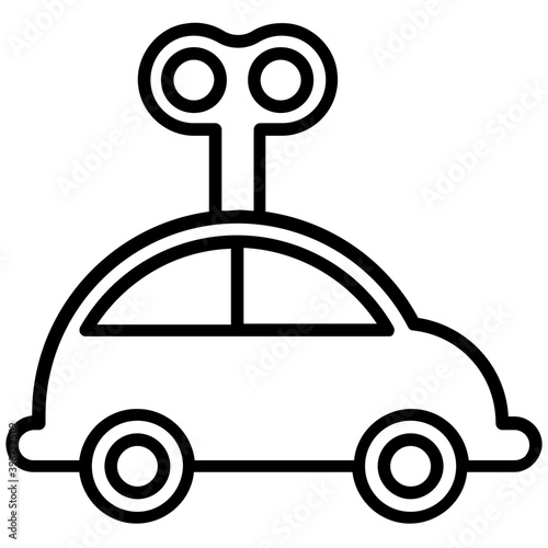 Children  toy with windup car, line vector  