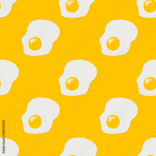 Fried egg on yellow background, seamless vector pattern.