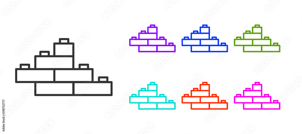 Black line Toy building block bricks for children icon isolated on white background. Set icons colorful. Vector.
