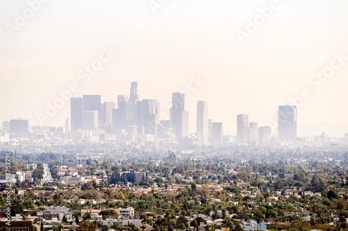 Downtown Los Angeles with unhealthy air quality