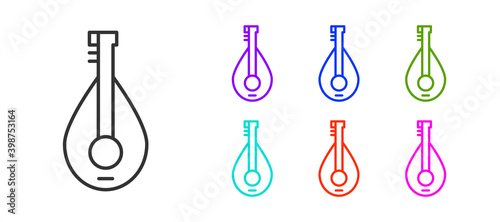 Black line Traditional musical instrument mandolin icon isolated on white background. Set icons colorful. Vector.