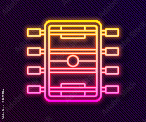 Glowing neon line Hockey table icon isolated on black background. Football table. Vector.