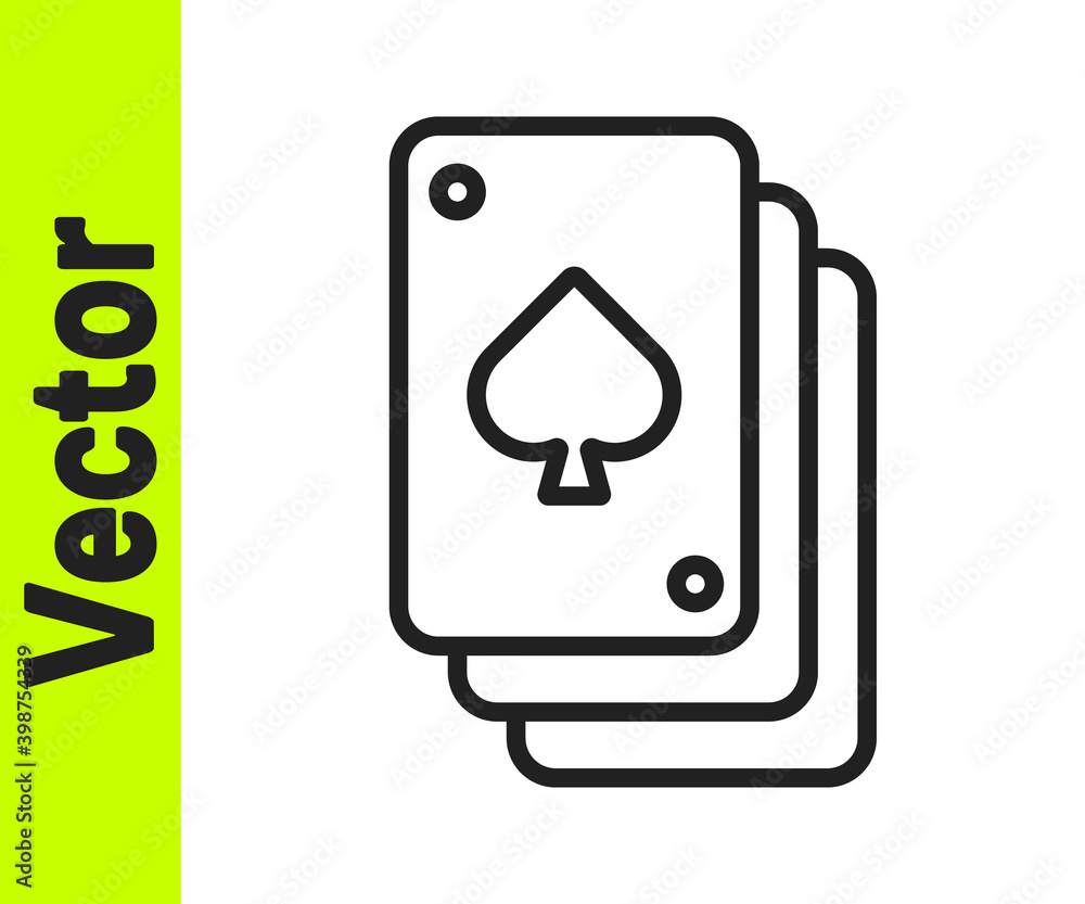 Black line Playing cards icon isolated on white background. Casino gambling.  Vector.