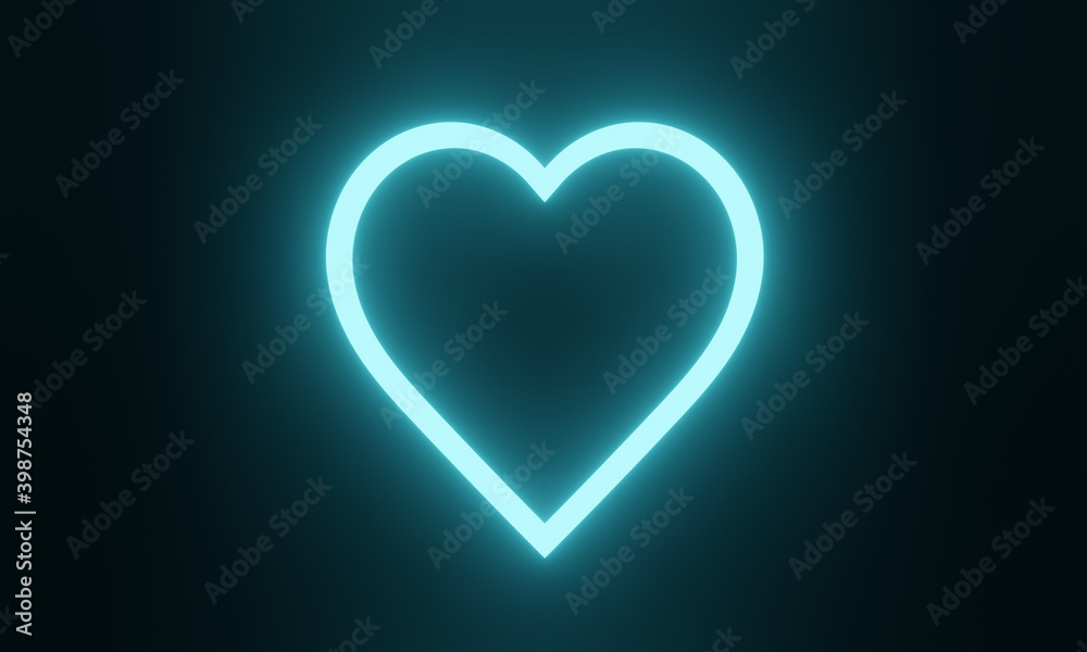 Blue neon heart. Glowing  light.
