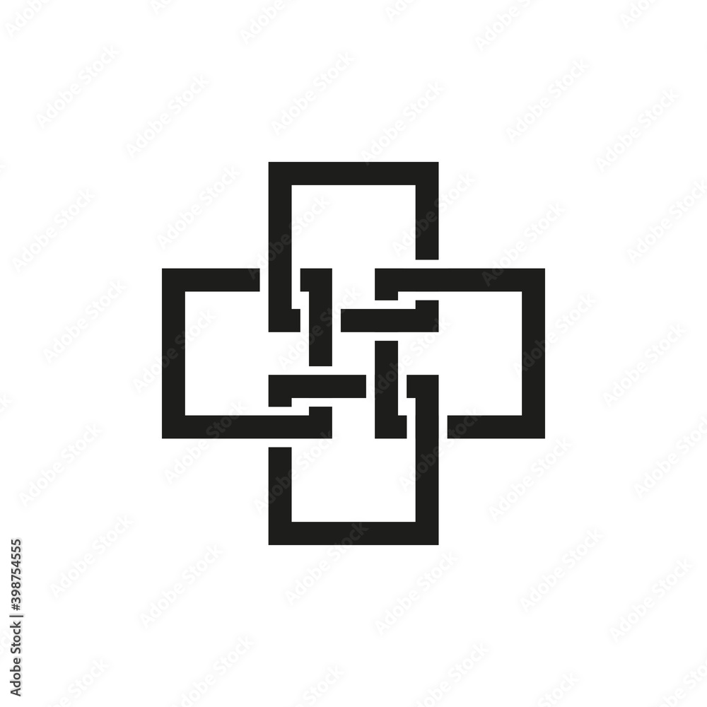 Сross of intersecting squares. The symbol for a medical facility. For a logo or icon. Vector isolated on a white background. Сross of intersecting squares. The symbol for a medical facility. For a logo or icon. Vector isolated on a white background.