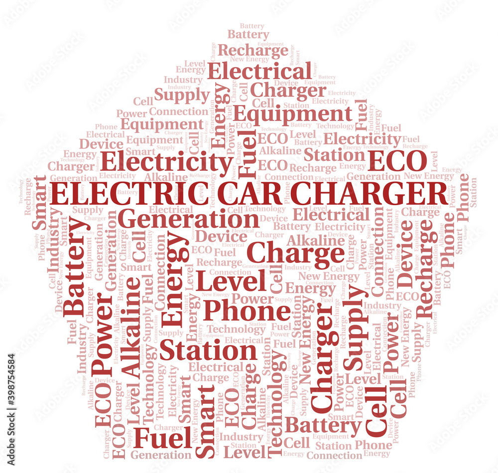Electric Car Charger typography word cloud create with the text only.