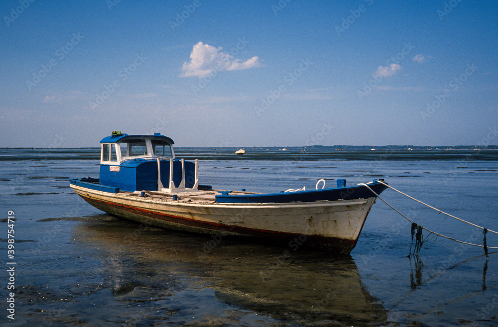Pinasse, bateau de pêcheurs, Riviere la Leyre, Bassin d'Arcachon, Landes de Gascogne, 33, Gironde