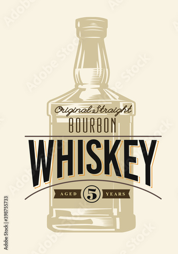 whiskey bottle in vintage style with text label