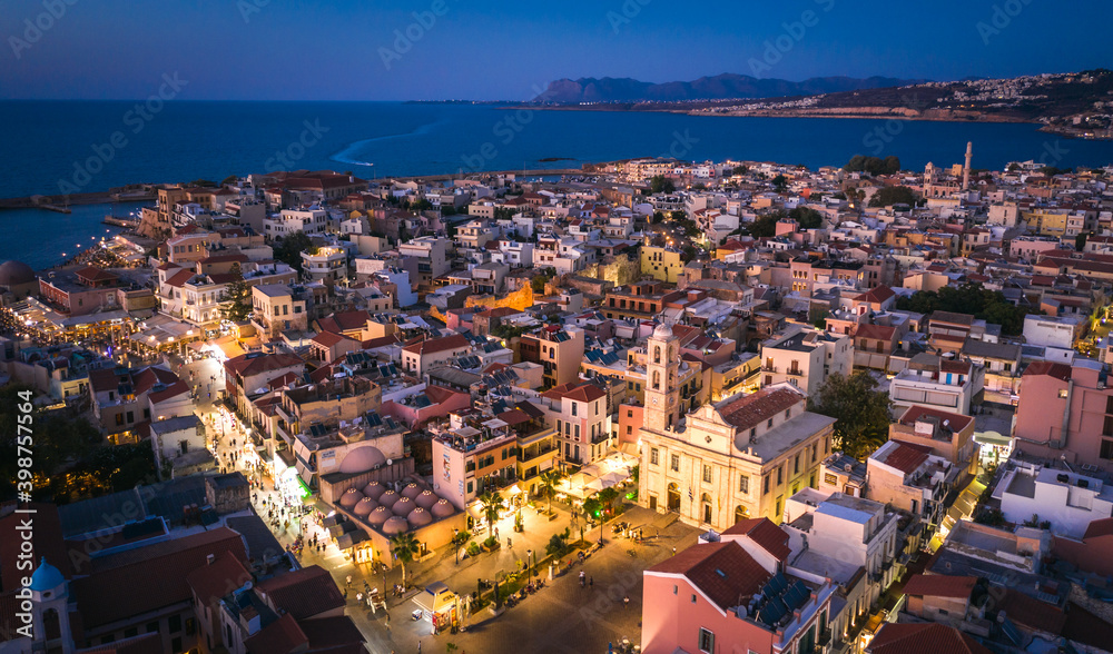 Aerial view from the  city center of Chania, Crete island, Greece