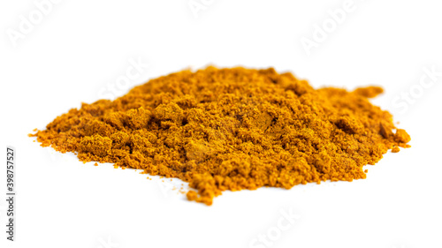 Heap of kharcho suneli, aromatic Georgian spices isolated on white