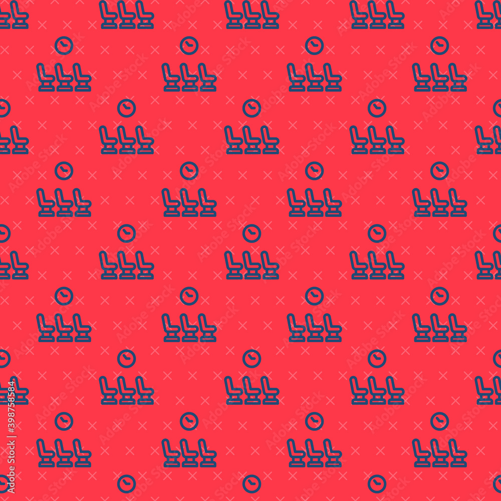 Blue line Waiting room icon isolated seamless pattern on red background. Vector. Blue line Waiting room icon isolated seamless pattern on red background. Vector.