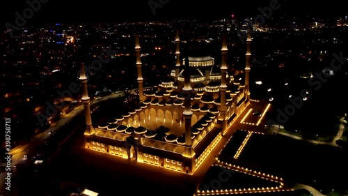 New mosque of Erdogan or the çamlıca Mosque - the largest mosque in Turkey. Night view of the mosque from a height. photo