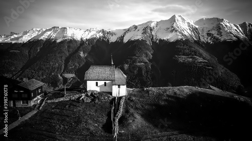 Popular landmark in the Swiss Alps called Bettmeralp in Switzerland - drone footage photo