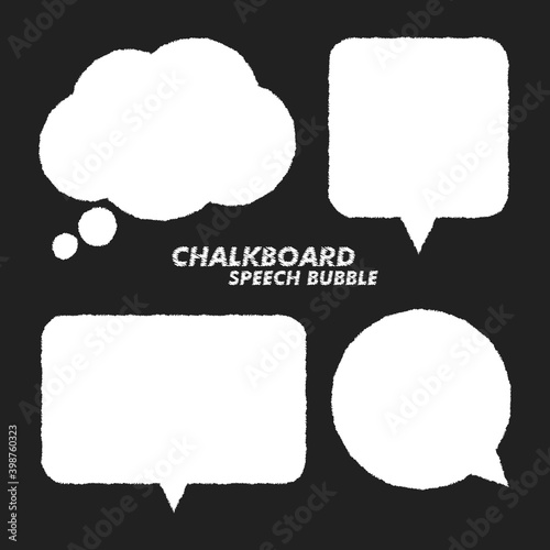 Hand drawn on chalkboard speech bubbles. Talking bubble set. Modern illustration.
