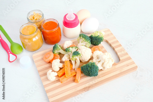 The first feeding of a child up to a year. Puree  vegetables  diet food  rules for the introduction of food for an infant