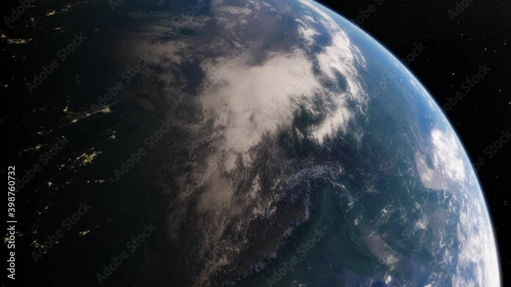 Beautiful sunrise over Earth. View from the space satellite. Cities at night. Change from Night to Day 3d Animation Rising Bright Sun. Modern business and technology concept. 4K Ultra HD. Beautiful sunrise over Earth. View from the space satellite. Cities at night. Change from Night to Day 3d Animation Rising Bright Sun. Modern business and technology concept. 4K Ultra HD.