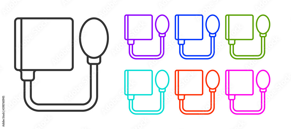 Black line Blood pressure icon isolated on white background. Set icons colorful. Vector. Black line Blood pressure icon isolated on white background. Set icons colorful. Vector.