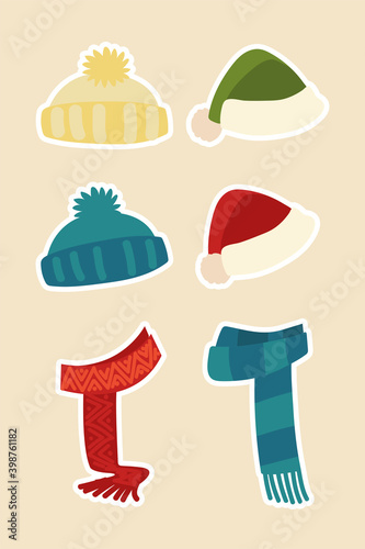 winter clothes hats scarf warm accessory fashion stickers icons