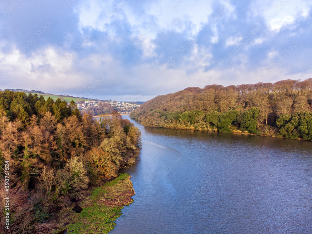 Obraz premium aerial drone photograph of the tresillian river near truro cornwall uk 