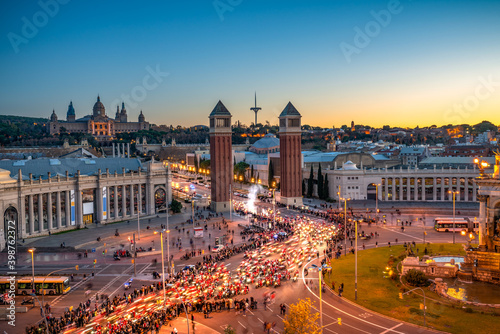 Plaza de Espana at dusk. Barcelona, Spain