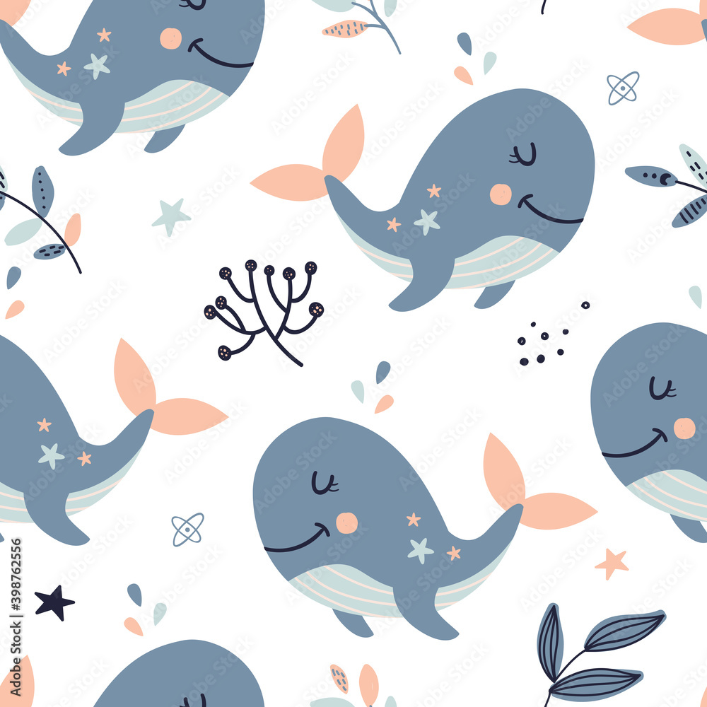 Fototapeta premium Seamless pattern with celestial whales.