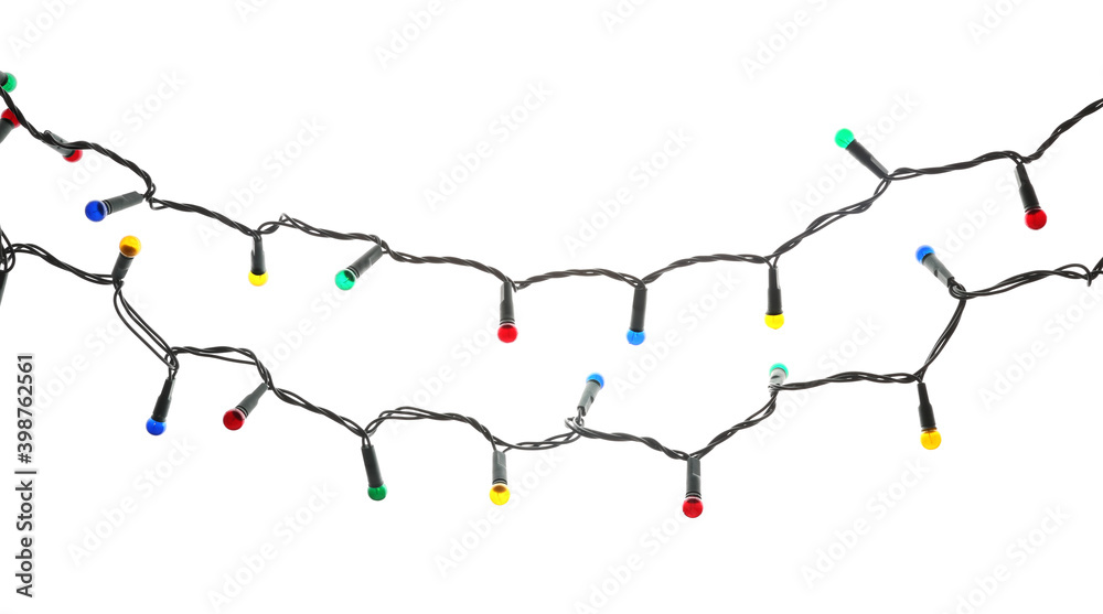 Beautiful Christmas lights on white background. Festive decoration Beautiful Christmas lights on white background. Festive decoration