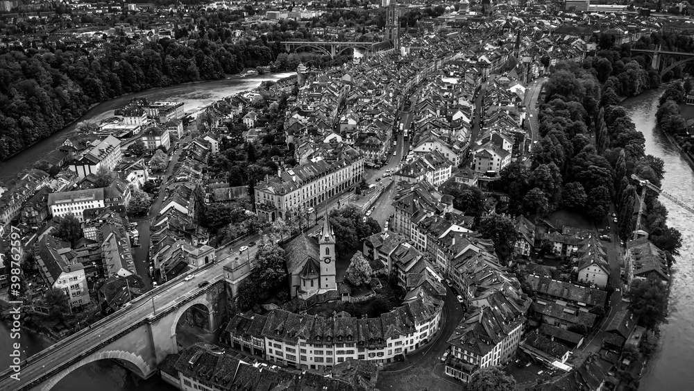 Aerial view over the city of Bern - the capital city of Switzerland - the historic district from above Aerial view over the city of Bern - the capital city of Switzerland - the historic district from above