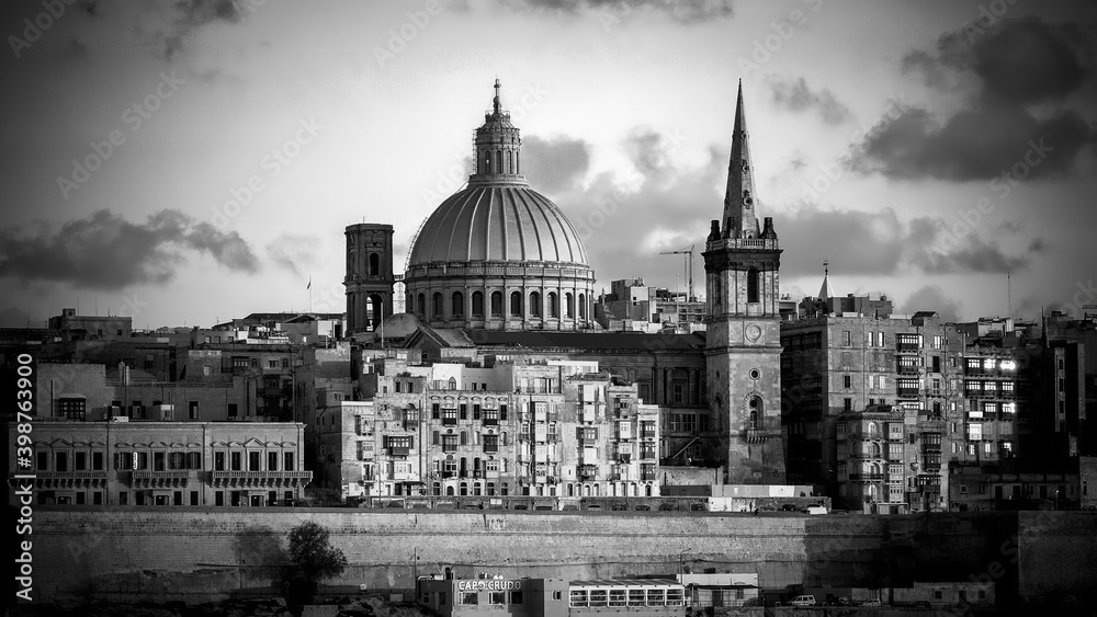Typical and famous skyline of Valletta - the capital city of Malta - CITY OF VALLETTA