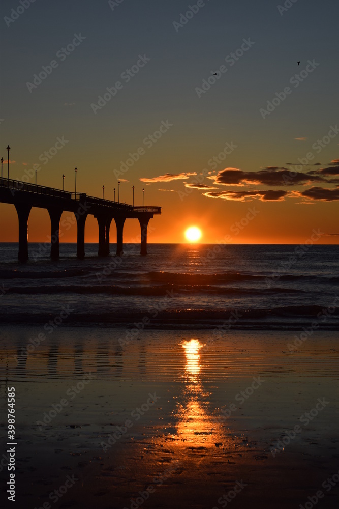 Sunrise in New Brighton Beach, Christchurch (New Zealand).