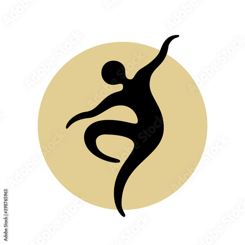 Photography Abstract dancing man black silhouette over round shape