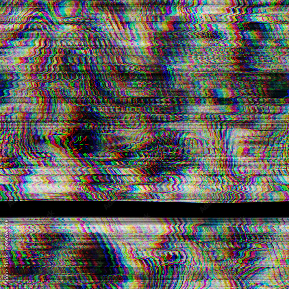Seamless techno glitch RGB monitor noise. High quality illustration. Repeat bad data pattern. Futuristic distorted signal computer screen failure. Red green and blue distortion texture effect. Seamless techno glitch RGB monitor noise. High quality illustration. Repeat bad data pattern. Futuristic distorted signal computer screen failure. Red green and blue distortion texture effect.