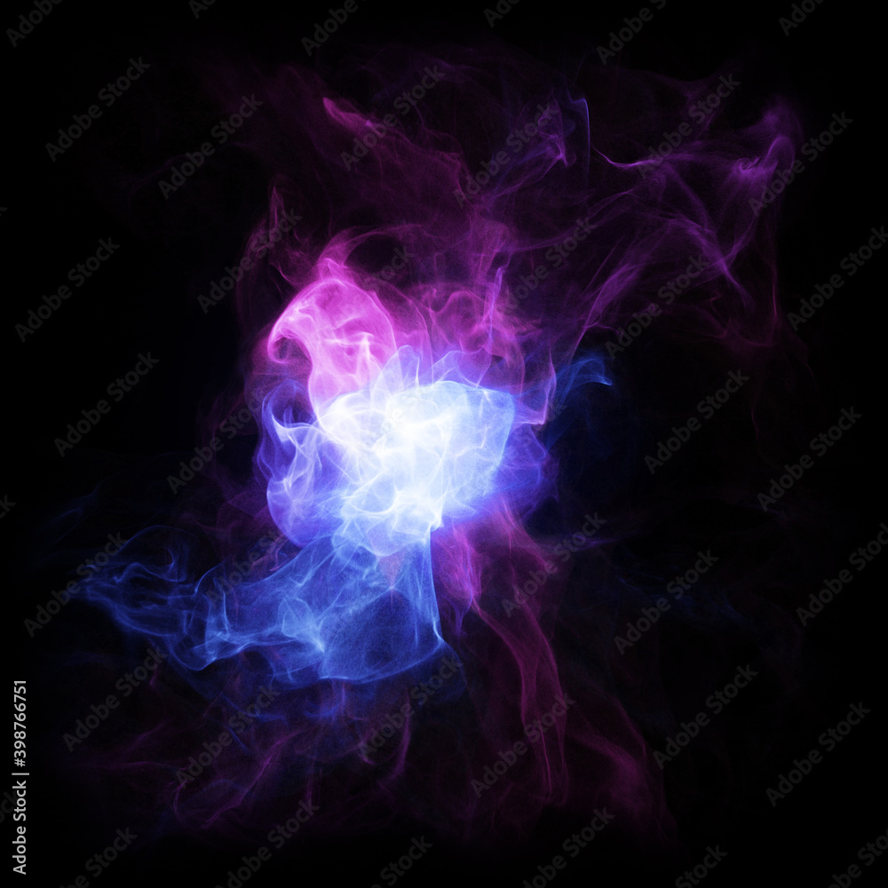 Abstract background with smoke, fire and plasma effect on black. magic energy swirling around with attracting forces. Psychedelic glowing bright fire light.