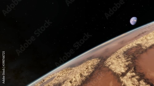 Beautiful sunrise over Earth. View from the space satellite. Cities at night. Change from Night to Day 3d Animation Rising Bright Sun. Modern business and technology concept. 4K Ultra HD.