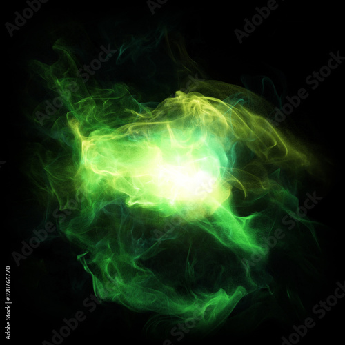 Abstract background with smoke  fire and plasma effect on black. magic energy swirling around with attracting forces. Psychedelic glowing bright fire light.