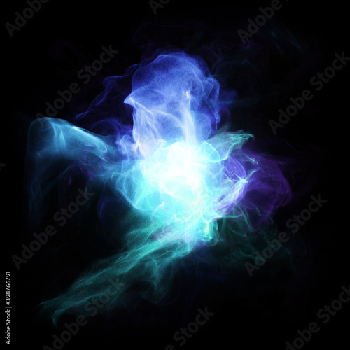 Abstract background with smoke, fire and plasma effect on black. magic energy swirling around with attracting forces. Psychedelic glowing bright fire light.